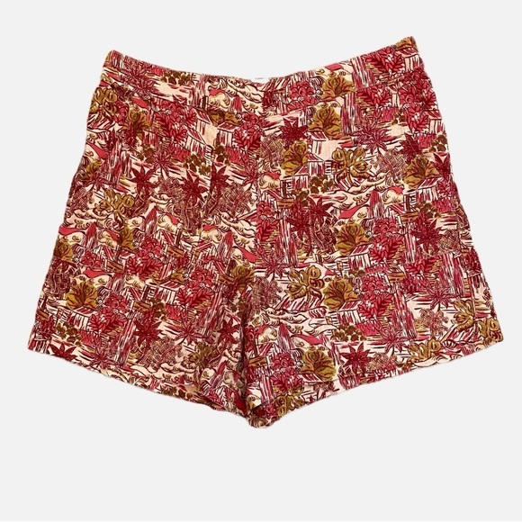 Joie Linen Blend Tropical Floral Shorts Large Red Tan - Picture 8 of 8